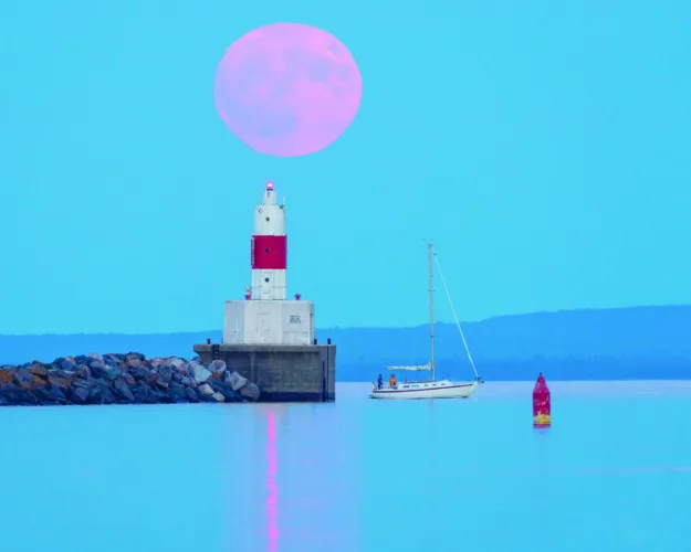 Buck moon over Lake Superior
